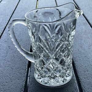 VGT. Pressed Glass Creamer Pitcher, Pineapple Fan Diamond Pattern Retro